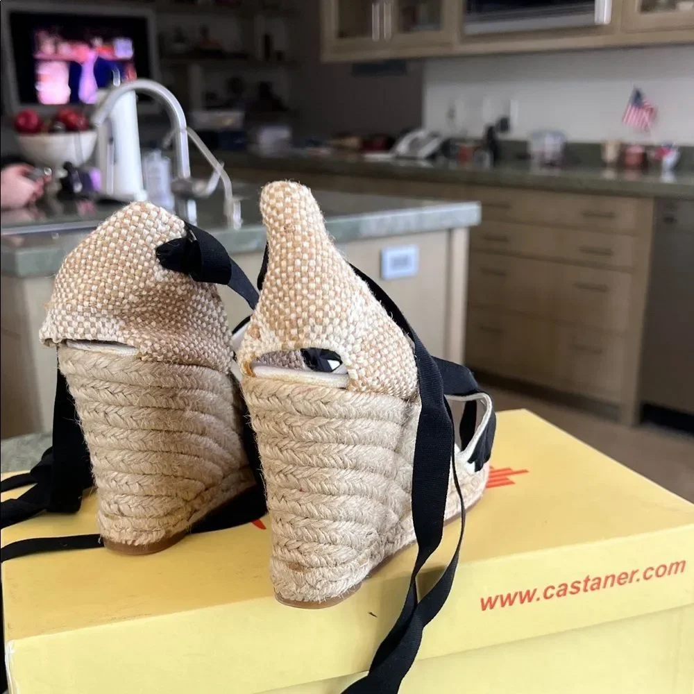 Castaner Black and White Espadrille Wedges